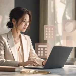 Canva Code 2.0でWeb体験を設計する30代の女性経営者のイメージ