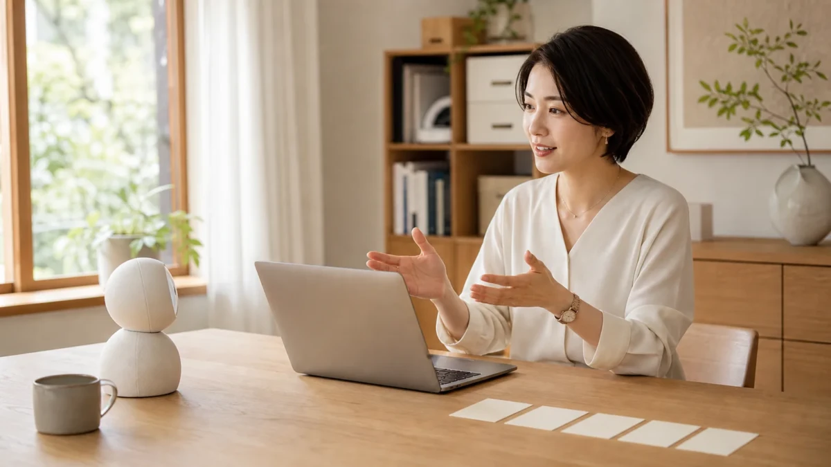 ChatGPTに仕事の基準を伝える30代の日本人女性経営者