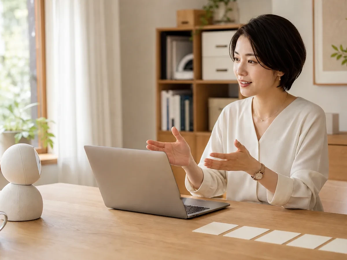 ChatGPTに仕事の基準を伝える30代の日本人女性経営者