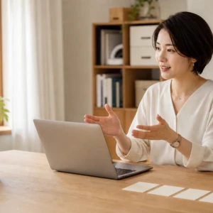 ChatGPTに仕事の基準を伝える30代の日本人女性経営者
