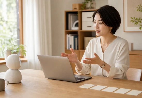 ChatGPTに仕事の基準を伝える30代の日本人女性経営者