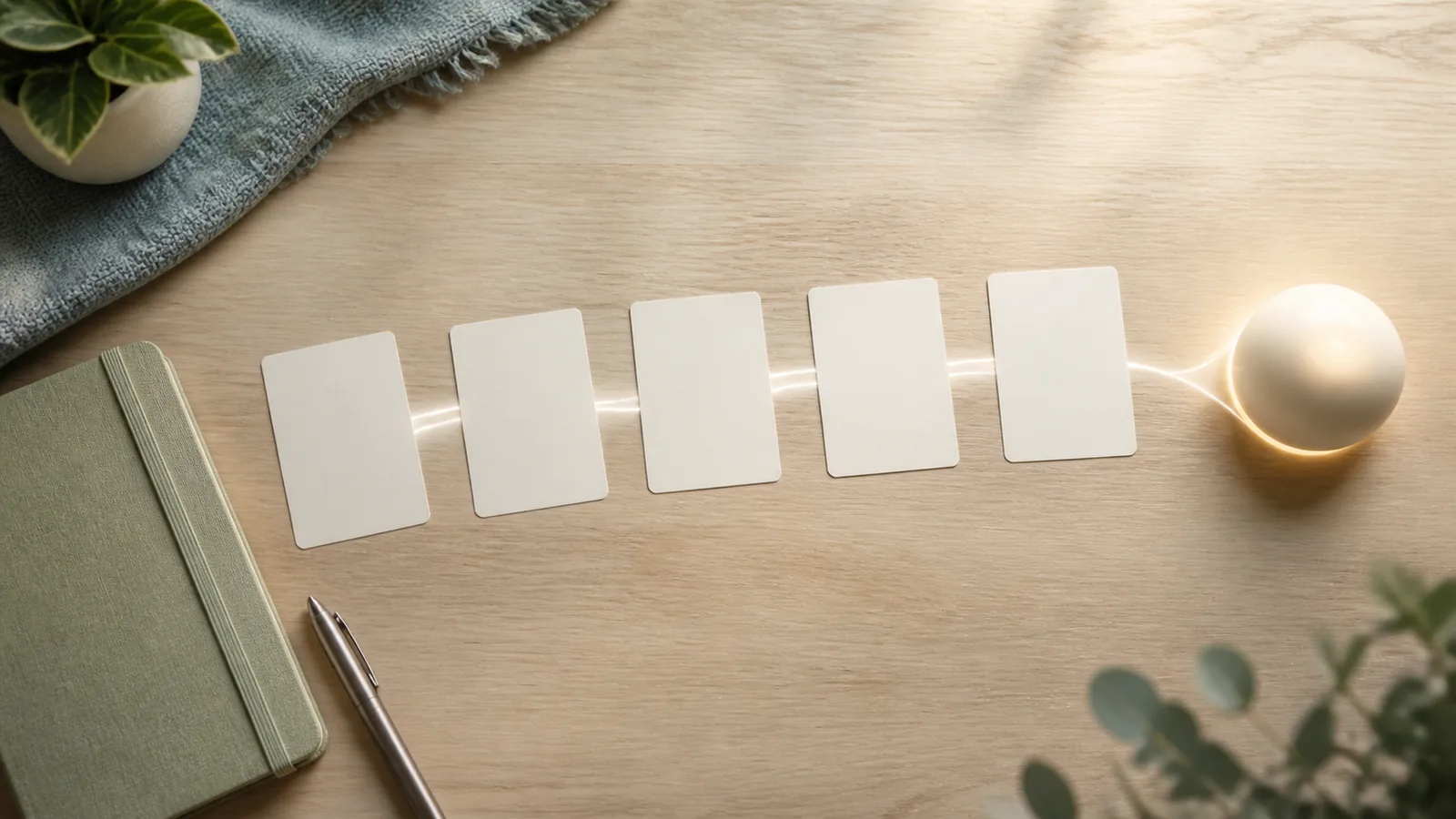 5枚のカードからAIパートナーへ仕事の基準を渡す様子