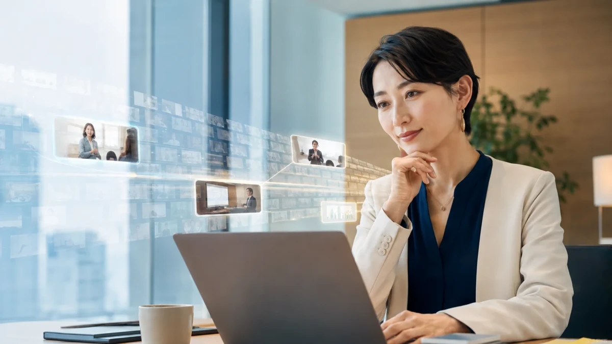 長い講座動画から大切な場面を探す30代の日本人女性経営者