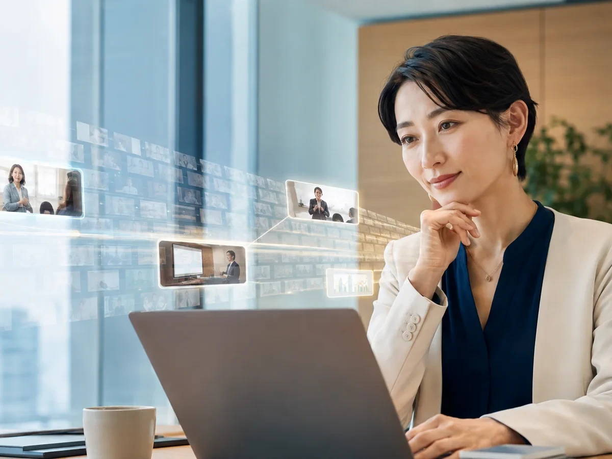長い講座動画から大切な場面を探す30代の日本人女性経営者