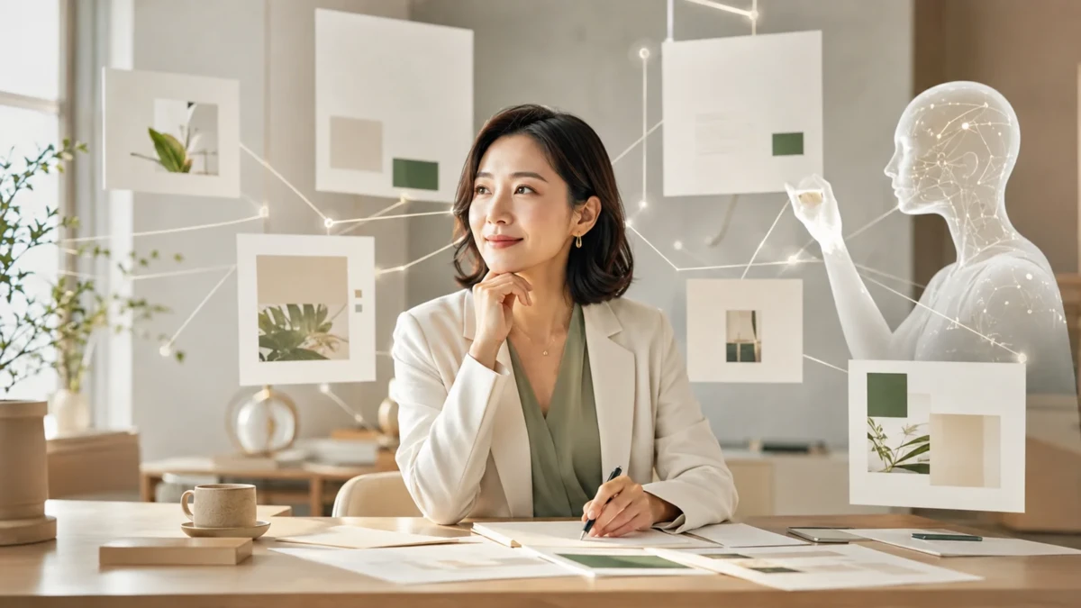 講座資料の変更をAIと整理する日本人女性経営者