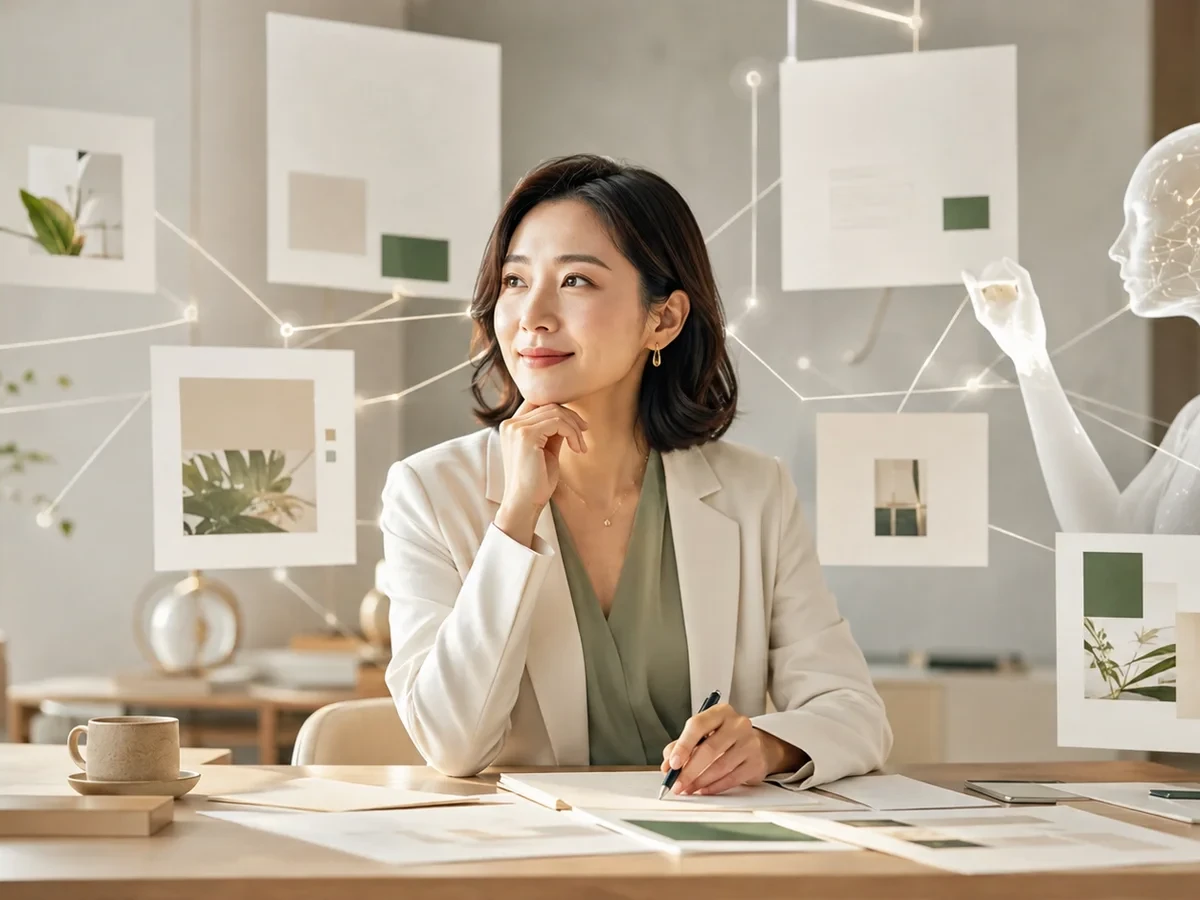 講座資料の変更をAIと整理する日本人女性経営者